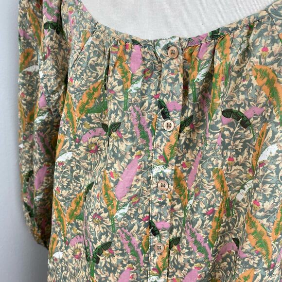 BA&SH Ecru Floral Jerry 3/4 Sleeve Relaxed Scoop Neck Top Large Cotton - Picture 14 of 15
